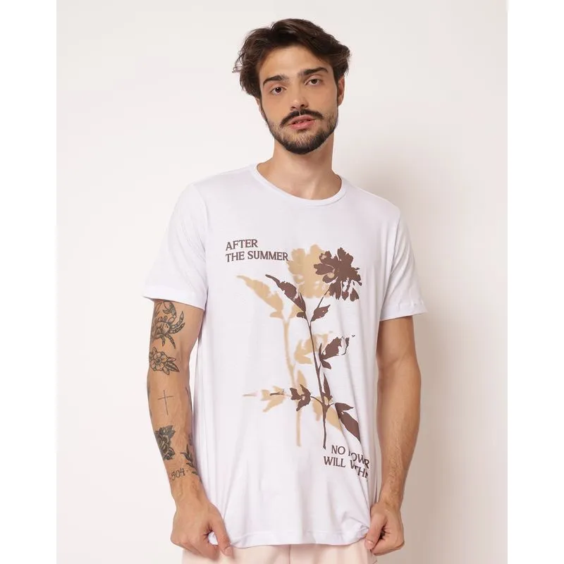 Camiseta Masculina Algodão com Estampa Branca M