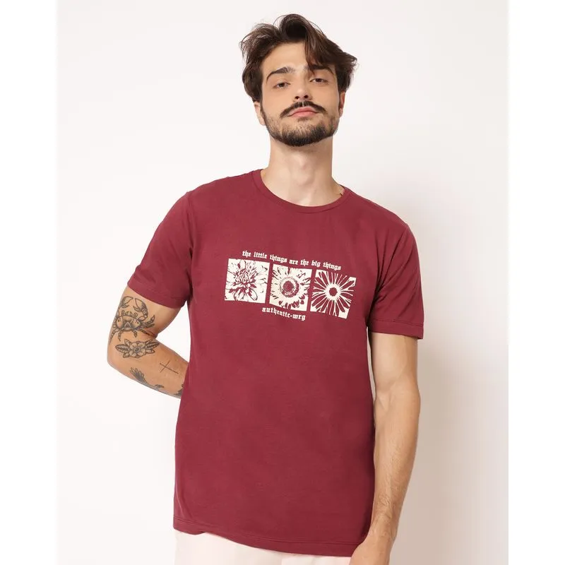 Camiseta Masculina Algodão com Estampa Vinho G