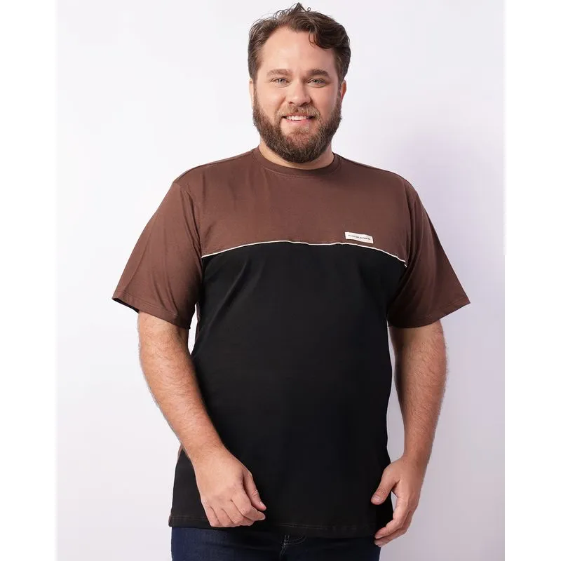 Camiseta Plus Size Masculina Manga Curta Com Recortes Marrom G1
