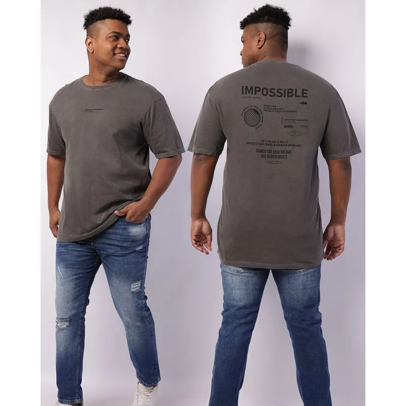 Camiseta Plus Size Masculina Com Estampa Estonada Cinza G1