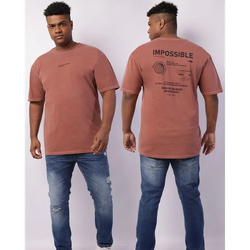 Camiseta Plus Size Masculina Com Estampa Estonada Terracota G2