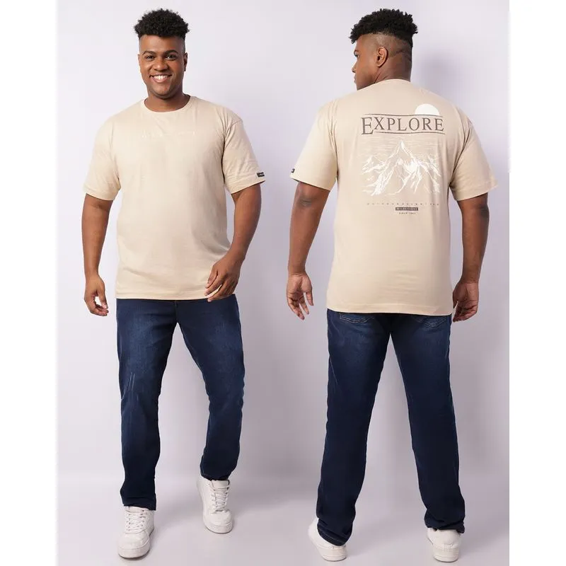 Camiseta Plus Size Masculina Estampa Frente E Costas Bege G1