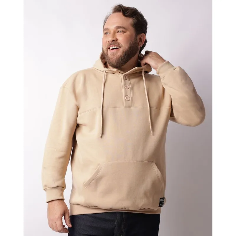 Blusão Moletom Plus Size Masculino Bolso Canguru Capuz Bege G2