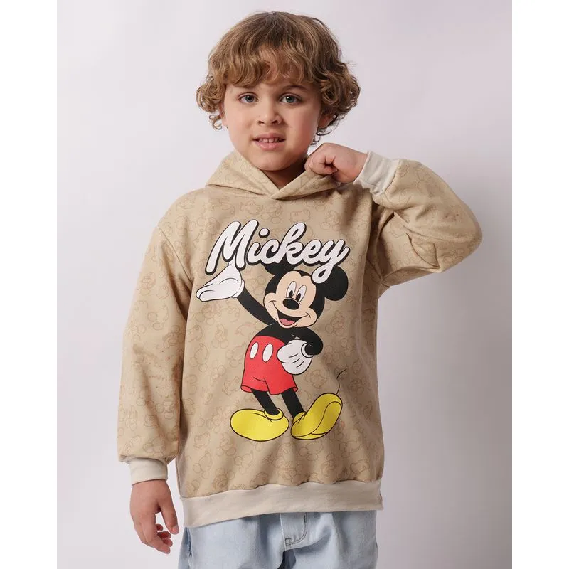 Blusão Moletom Infantil Disney Mickey Com Capuz Bege 8