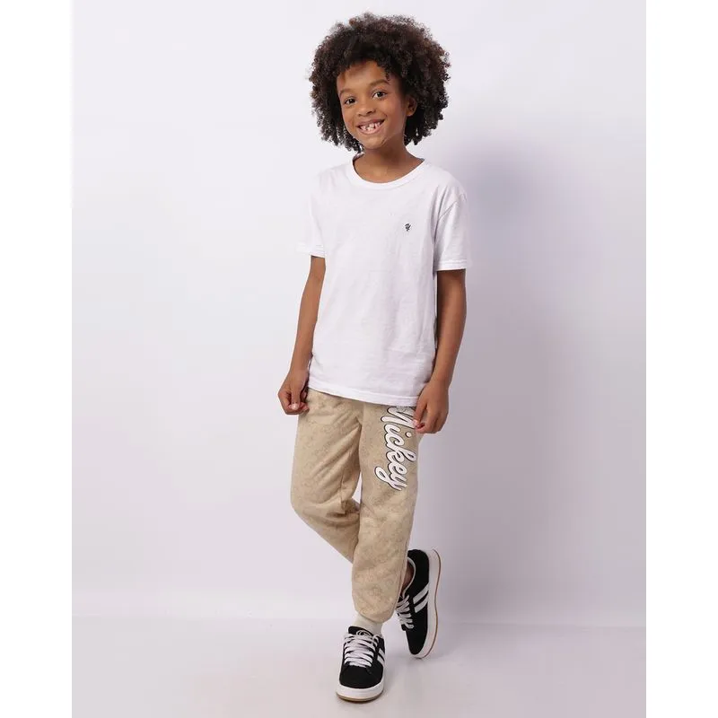 Calça Moletom Infantil Jogger Disney Mickey Bege 10
