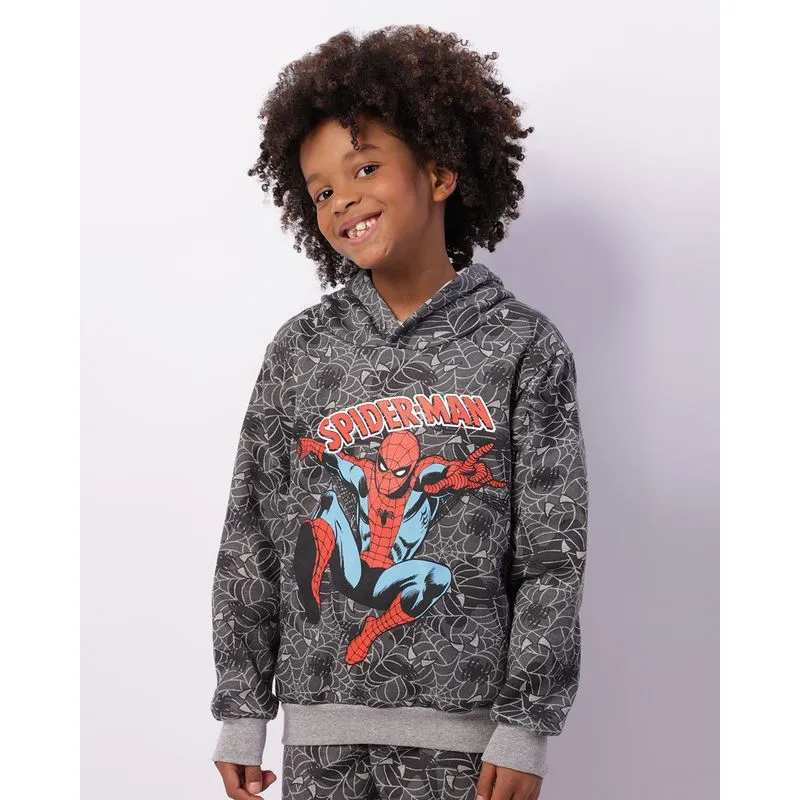 Blusão Moletom Infantil Marvel Homem Aranha Com Capuz Cinza 8