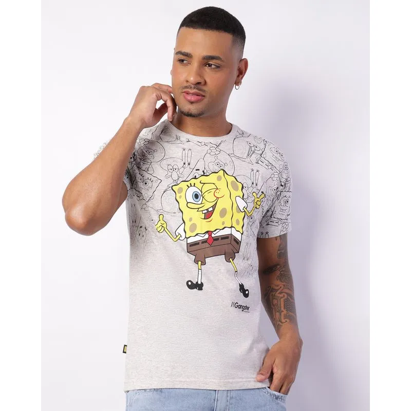 Camiseta Masculina Bob Esponja Gangster Manga Curta Cinza M