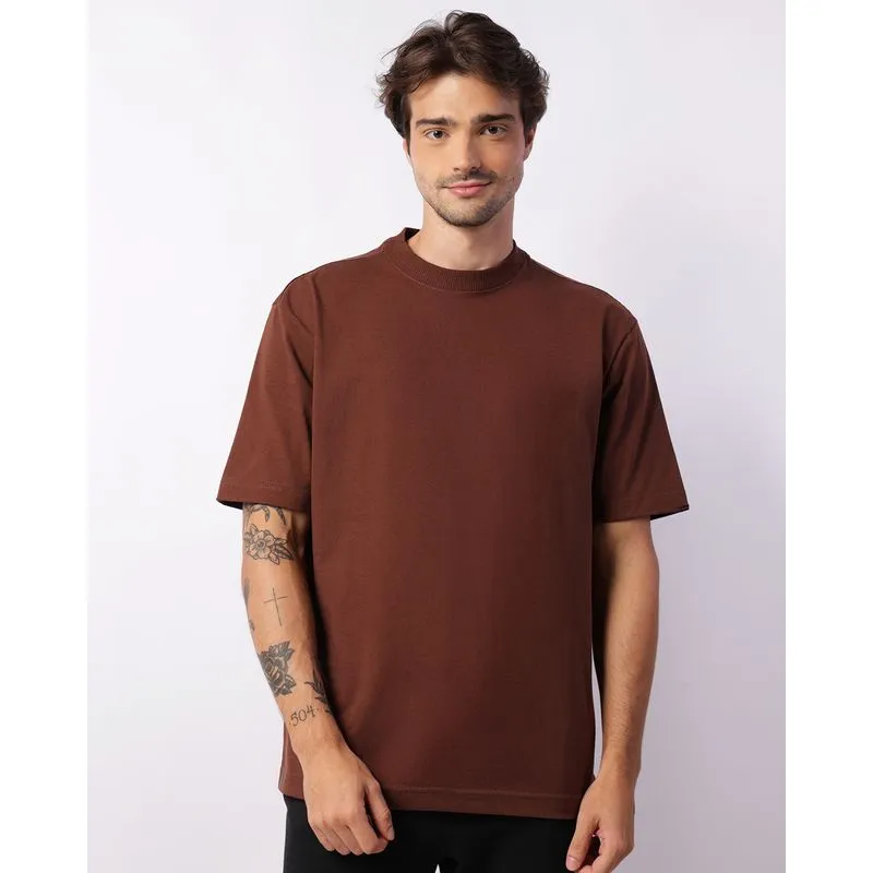 Camiseta Masculina Oversized Manga Curta Marrom M