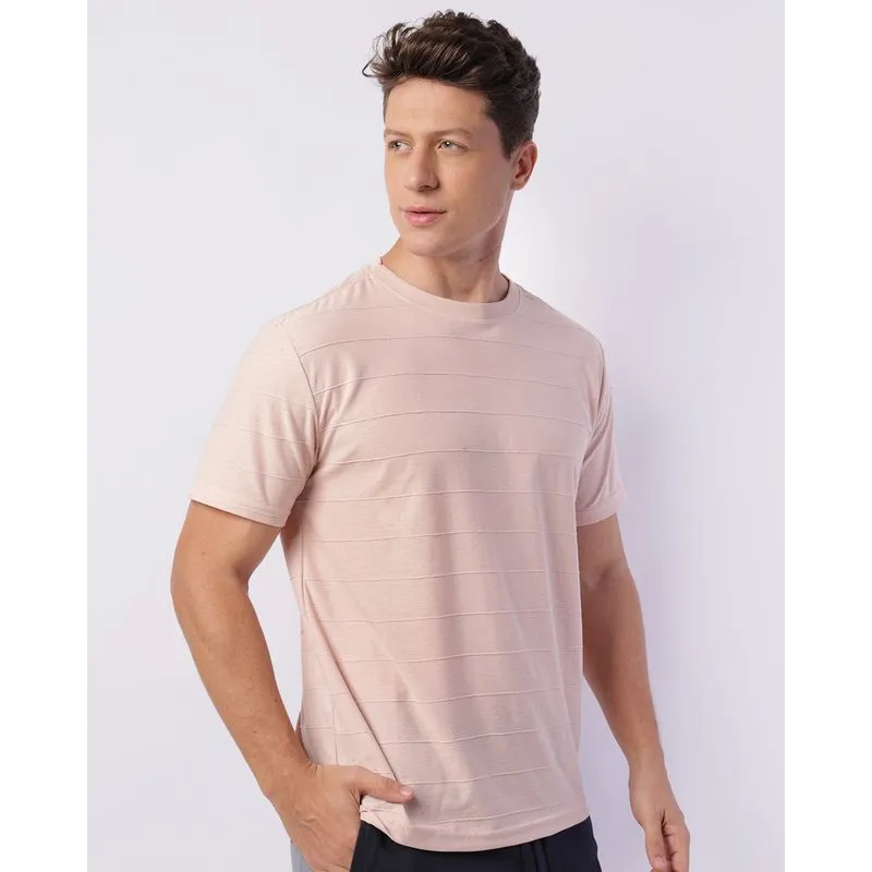 Camiseta Masculina Manga Curta Básica Listras Rosa G