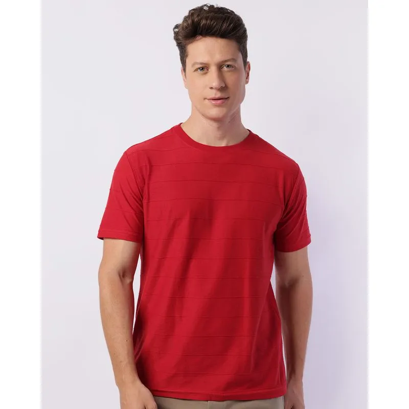 Camiseta Masculina Manga Curta Básica Listras Vermelho G