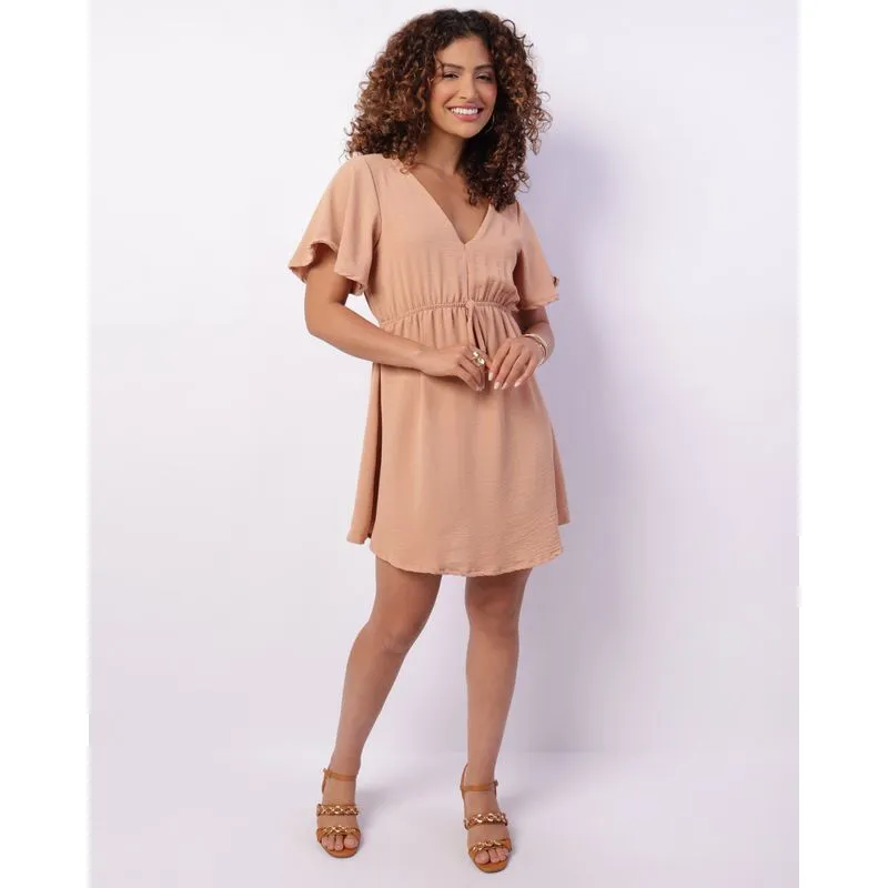 Vestido Feminino Curto Crepe Collisê Decote V Bege G