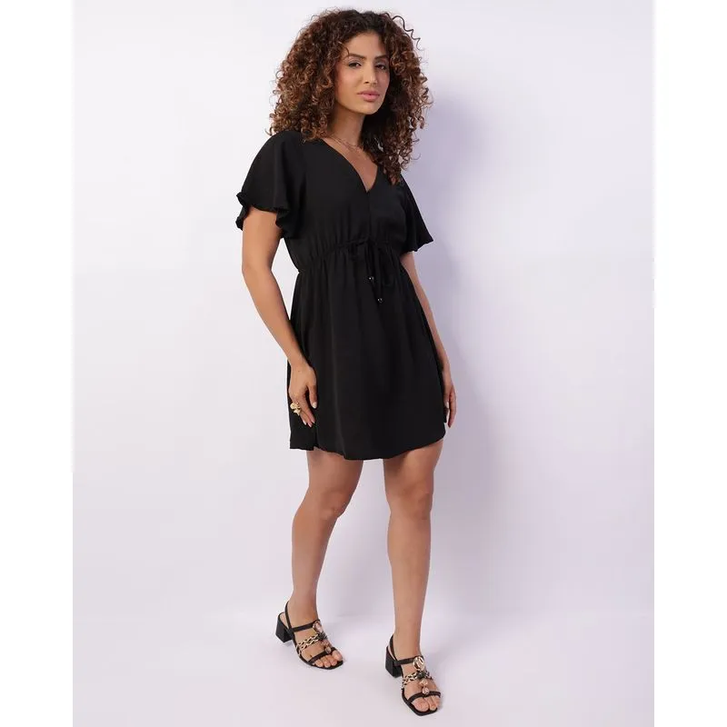 Vestido Feminino Curto Crepe Collisê Decote V Preto P
