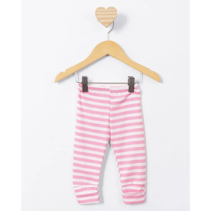 Calça Bebê Culote Vira Pé Listrada Rosa P
