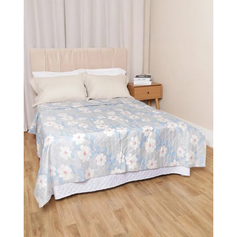 Colcha Casal Arte & Cazza 180cmx215cm Estampa Floral Cinza UN
