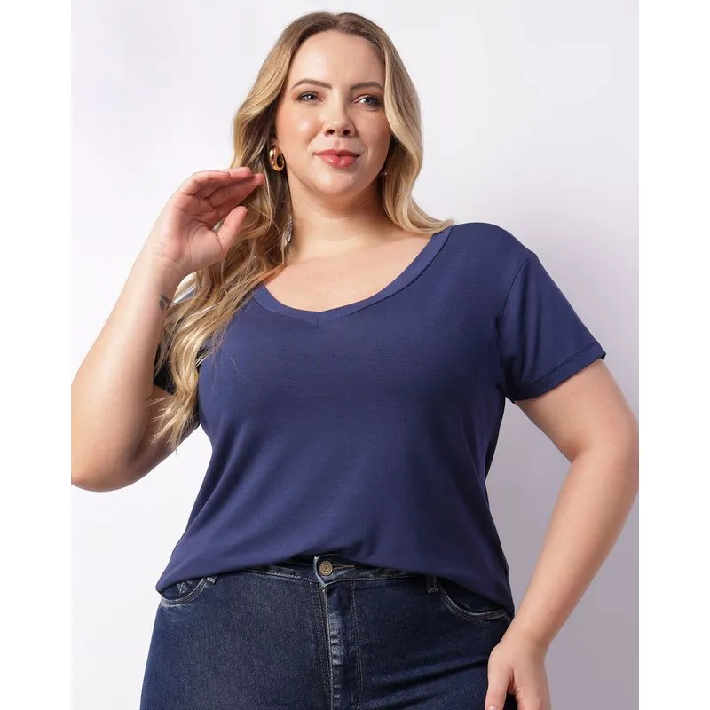 Blusa Plus Size Feminina Viscose Manga Curta Marinho G2