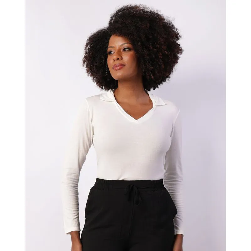 Blusa Polo Feminina Manga Longa Off White GG