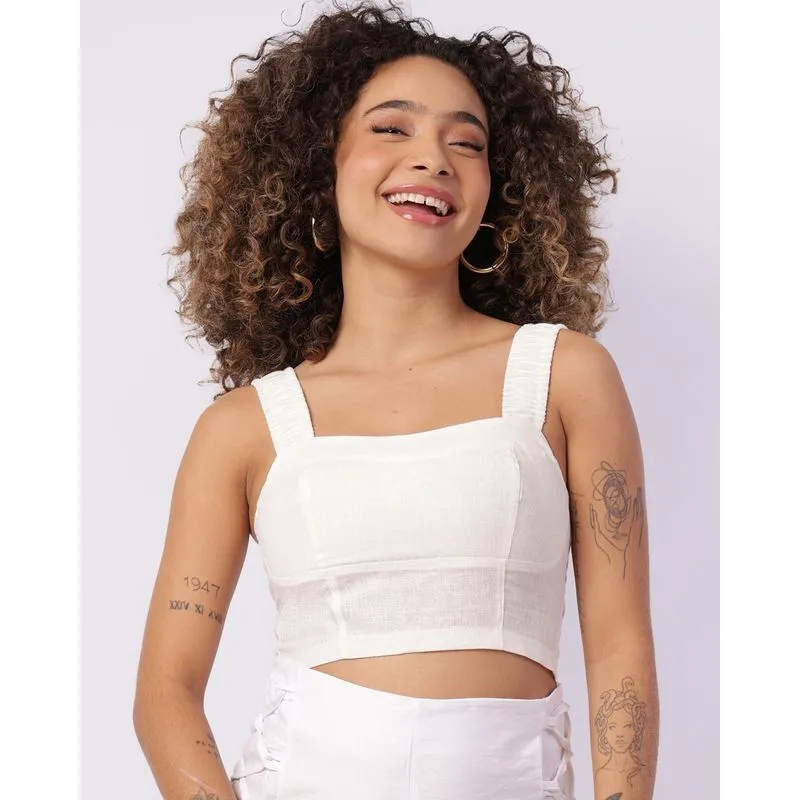 Regata Feminina Cropped Lastex Off White GG