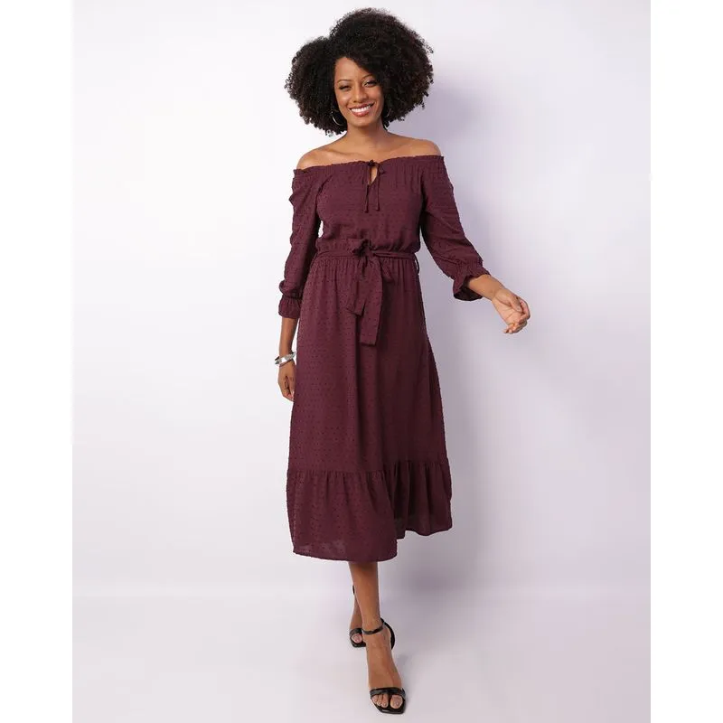 Vestido Feminino Midi Ciganinha Berry & Co. Texturizado Roxo GG