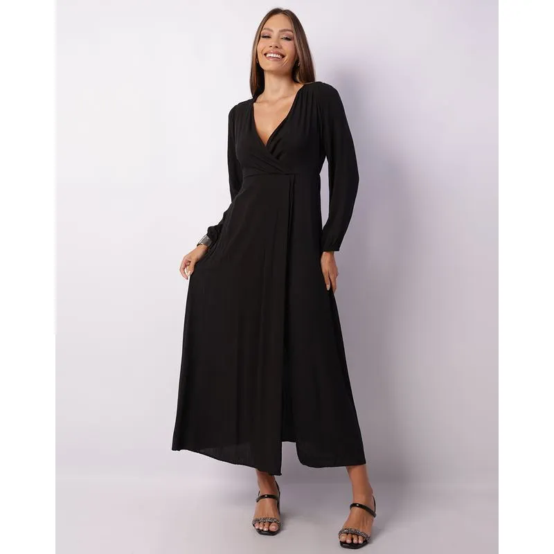 Vestido Feminino Longo Berry & Co. Decote Transpassado Preto M