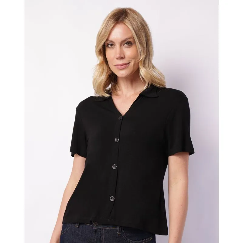 Camisa Feminina Manga Curta Viscose Preta M