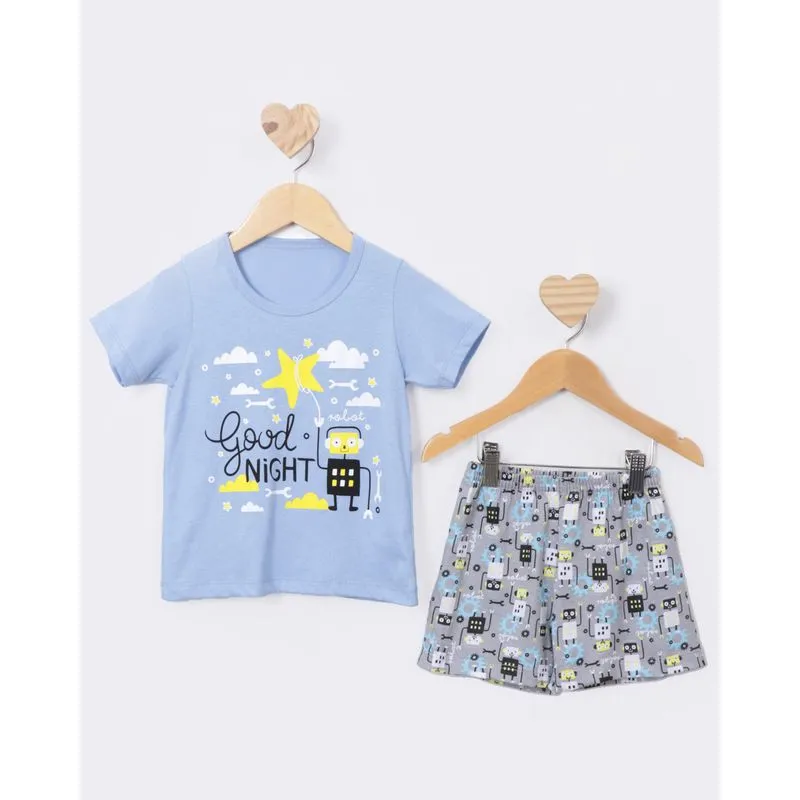 Pijama Bebê Curto Estampa Robô Azul 1