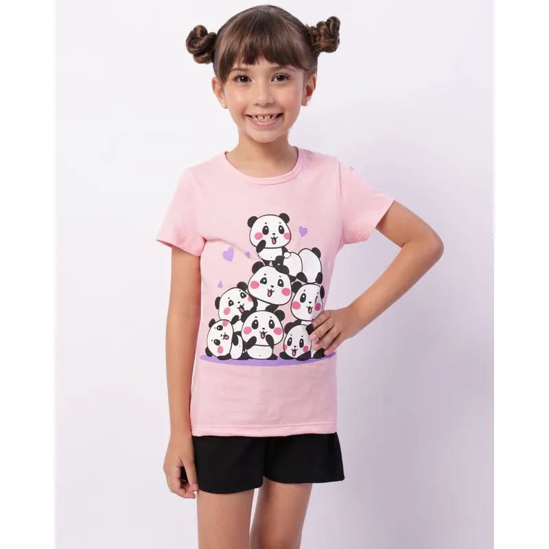Pijama Infantil Curto Estampa Panda Rosa 4