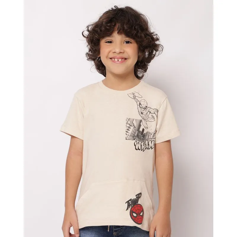 Camiseta Infantil Algodão Marvel Homem Aranha com Bolso Canguru Bege 6