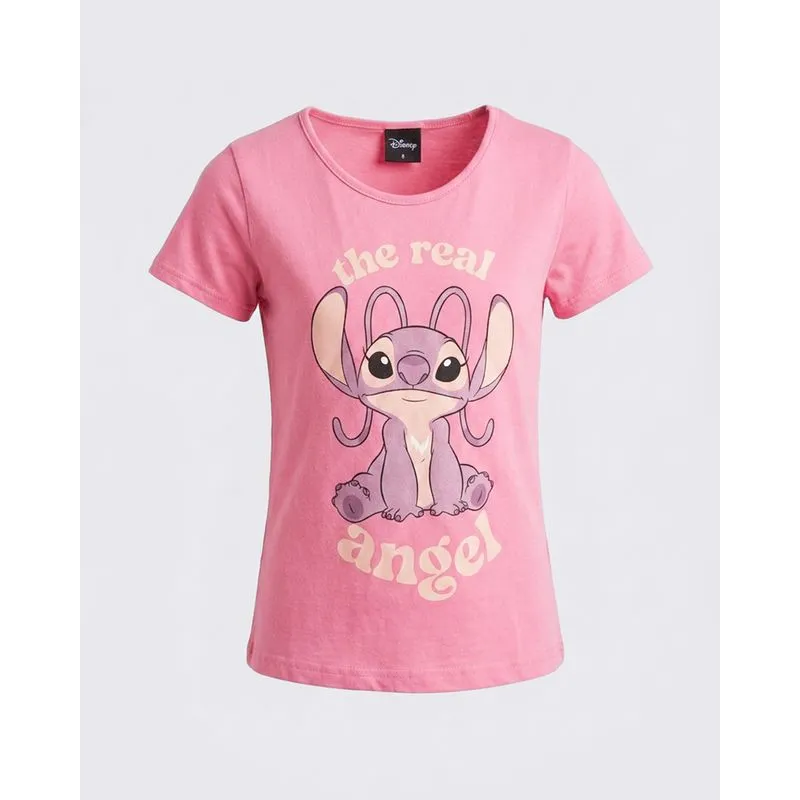 Camiseta Infantil Algodão Disney Angel Manga Curta Rosa 16