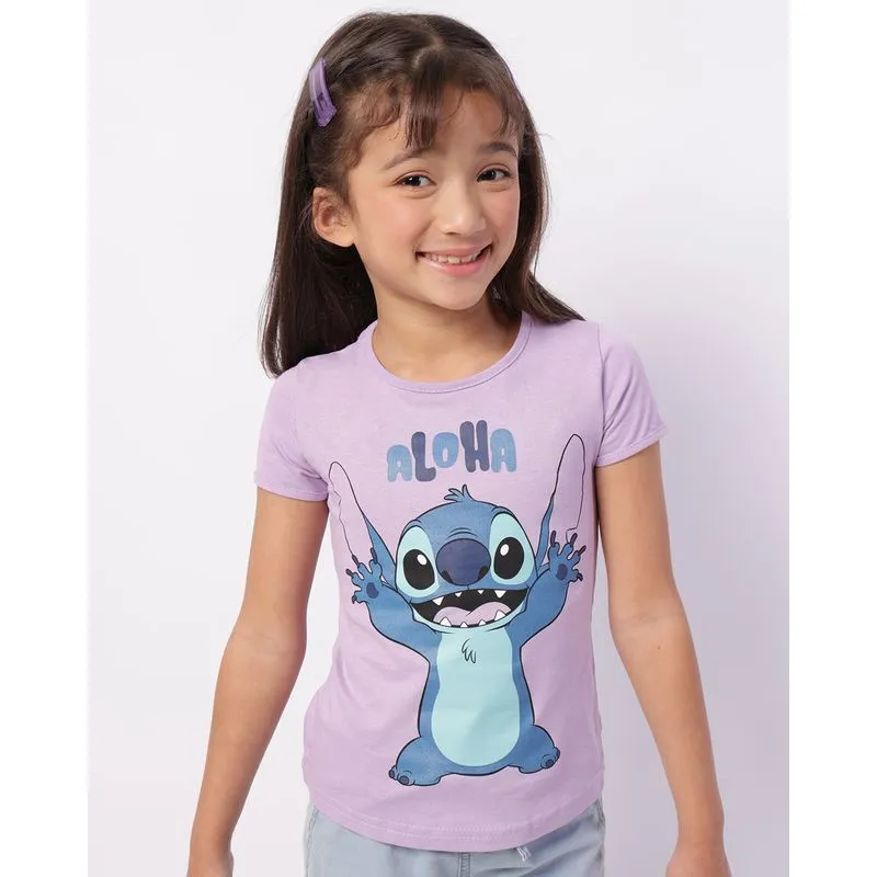 Camiseta Infantil Algodão Disney Stitch com Glitter Lilás 4