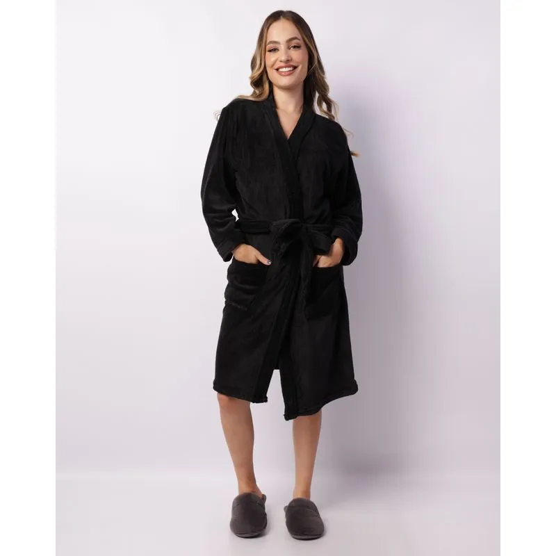 Roupão Feminino Fleece Atlântica Preto M