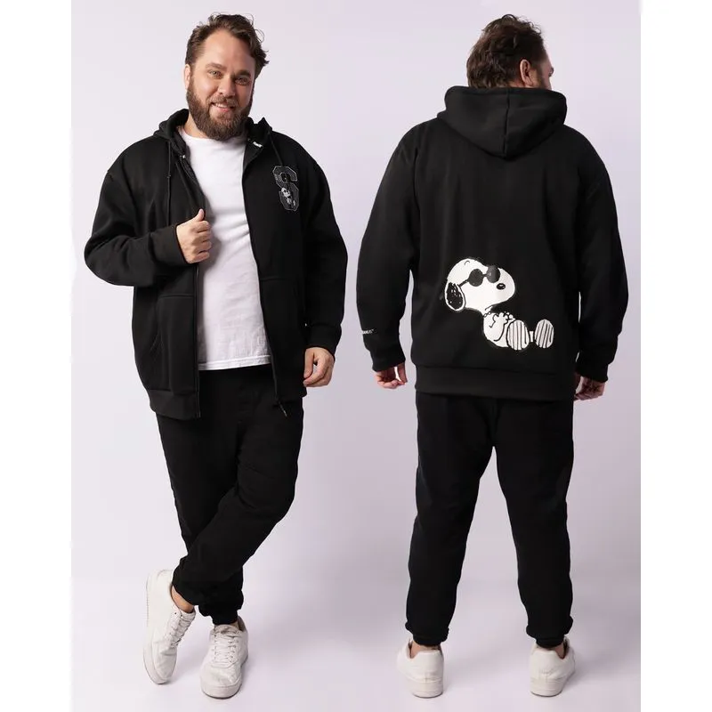 Jaqueta Moletom Plus Size Masculina Snoopy Preta G1