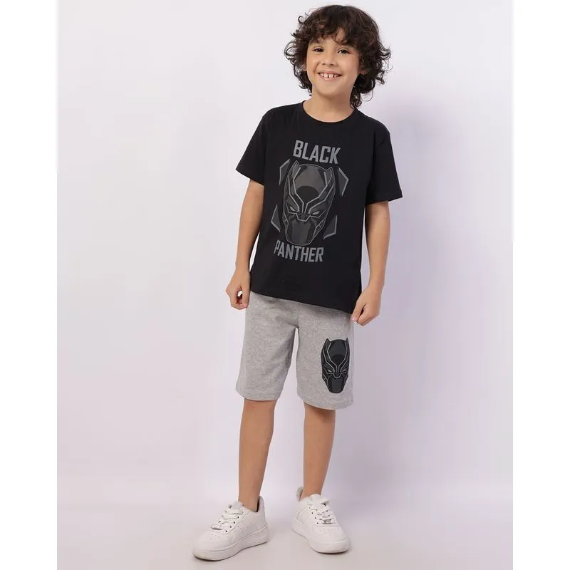 Conjunto Infantil Curto Algodão Marvel Pantera Negra Preto 8