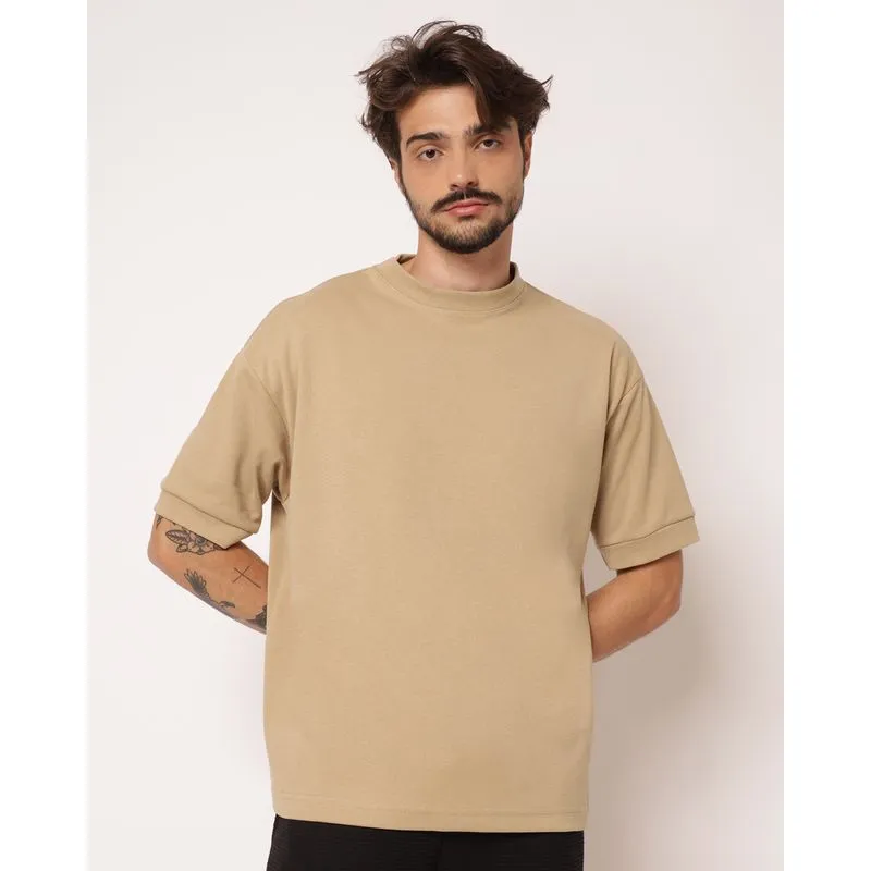 Camiseta Masculina Oversized Suede Manga Curta Bege GG
