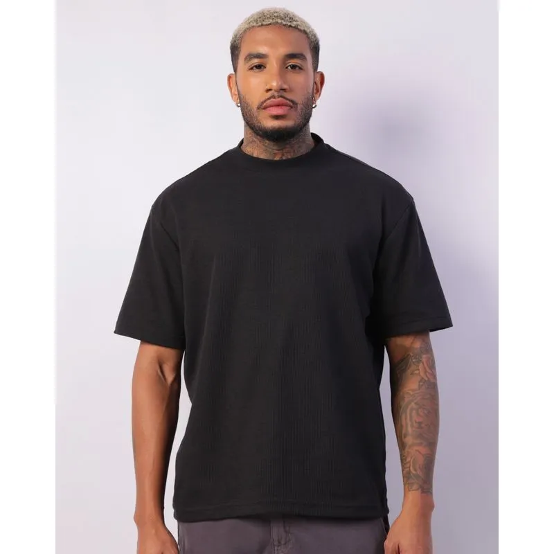 Camiseta Masculina Manga Curta Texturizada Básica Preta G