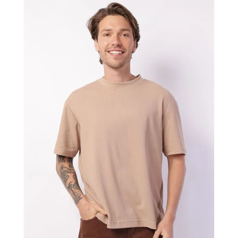 Camiseta Masculina Algodão Texturizada Manga Curta Bege G