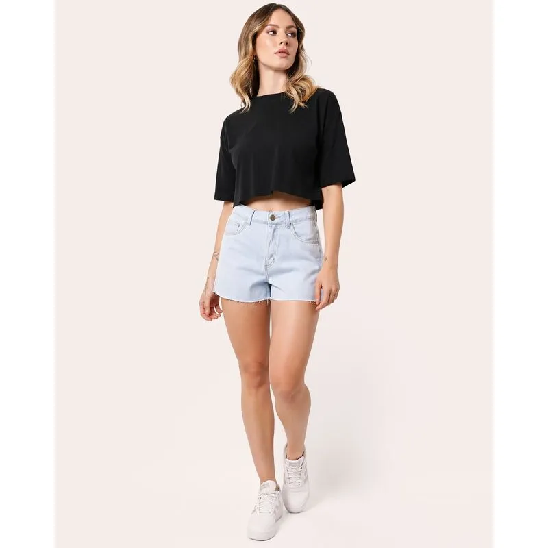 Short Jeans Feminino Barra Desfiada Azul 38
