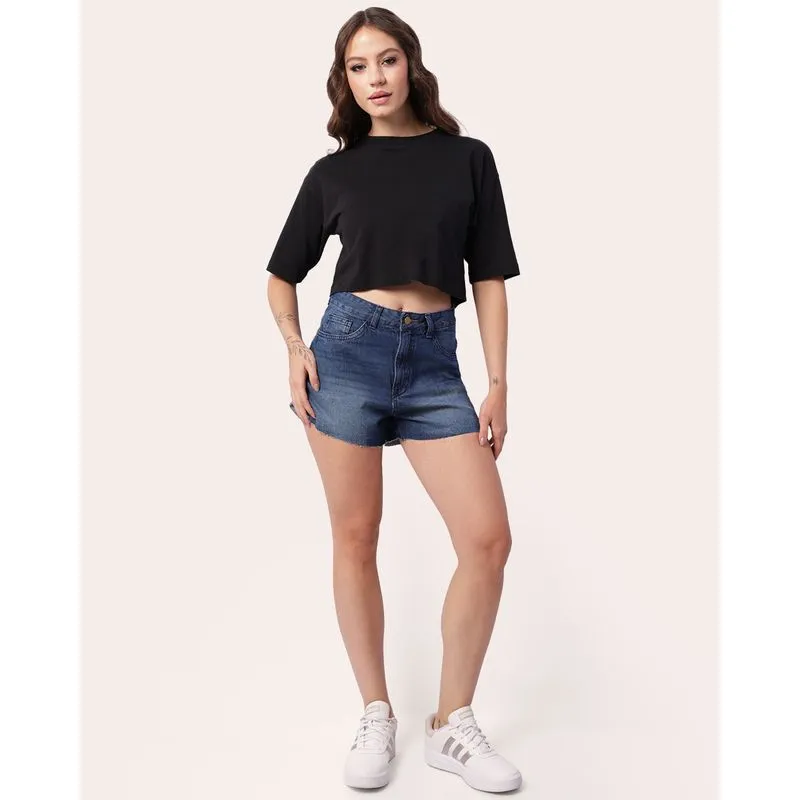 Short Jeans Feminino Algodão Barra Desfiada Azul 36