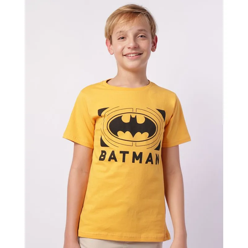 Camiseta Juvenil Algodão DC Comics Batman Manga Curta Mostarda 16