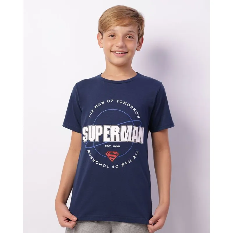 Camiseta Juvenil DC Comics Super Homem Manga Curta Marinho 14