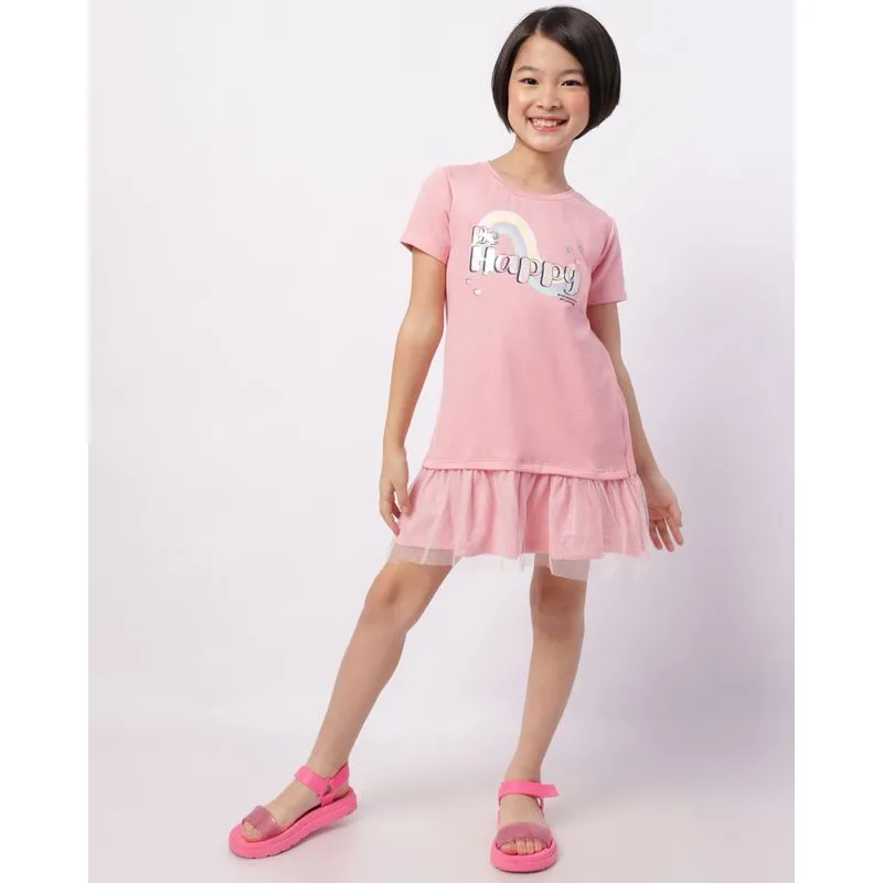Vestido Infantil Curto Happy com Paetê e Tule Rosa 10