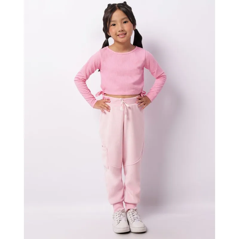 Calça Infantil Jogger Aveludada Peluciada Com Recortes Rosa 6