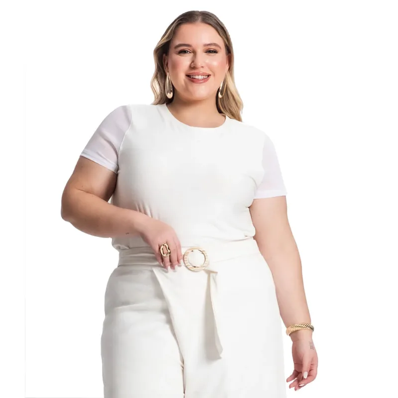 Blusa Feminina Rovitex Plus Size Secret Glam Com Brilhos Off White - G1