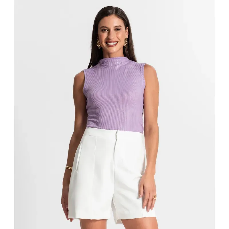 Regata Feminina Em Ribana Canelada Lurex Rovitex Roxo M