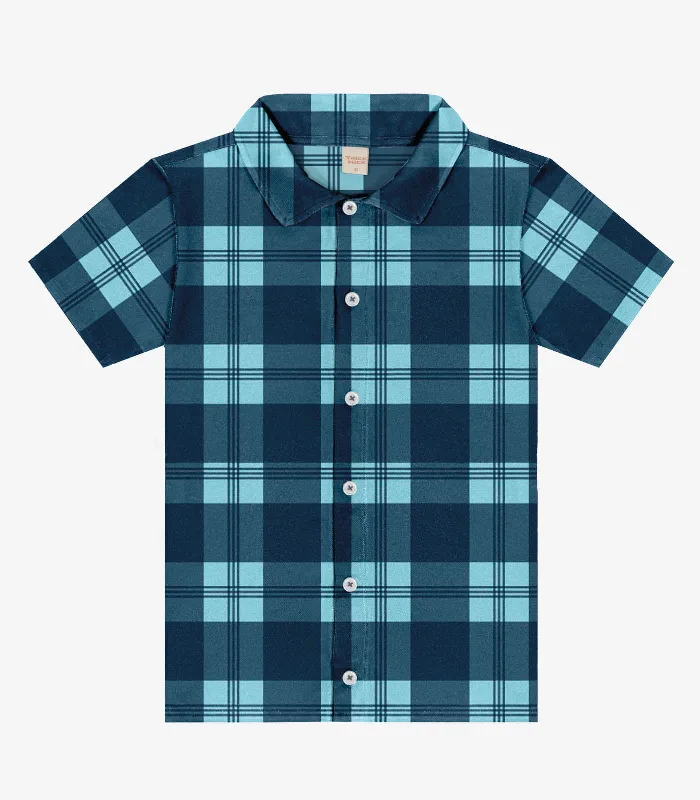 Camisa Infantil Xadrez Manga Curta Trick Nick Azul 14