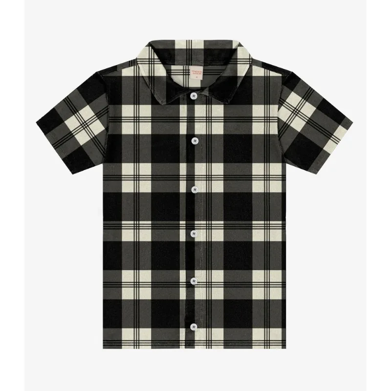Camisa Infantil Xadrez Manga Curta Trick Nick Preto 12