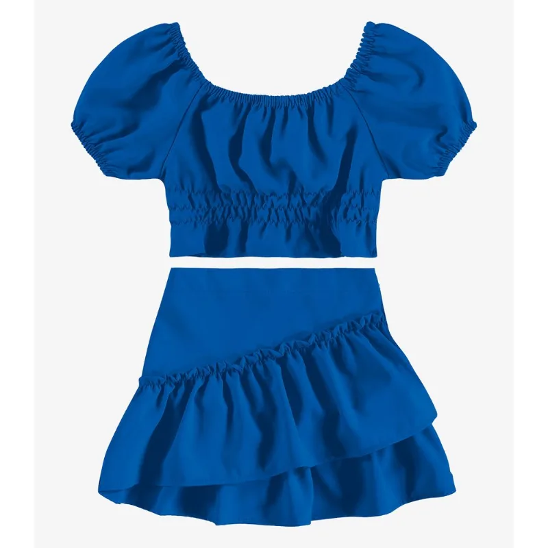 Conjunto Infantil Blusa Com Saia Rovi Kids Azul 14