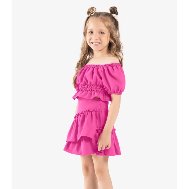 Conjunto Infantil Blusa Com Saia Rovi Kids Rosa 12