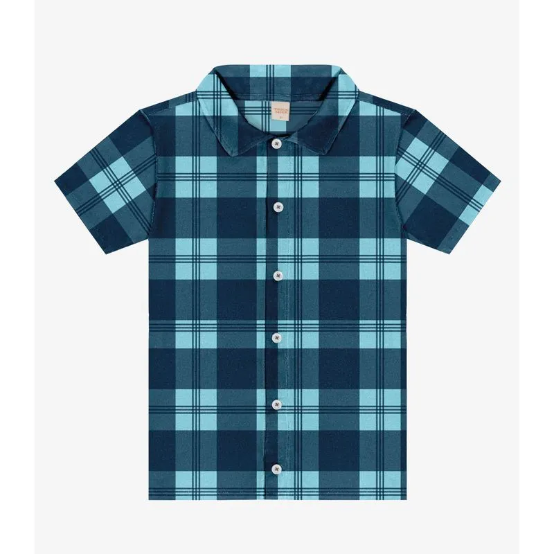 Camisa Infantil Xadrez Manga Curta Trick Nick Azul 8