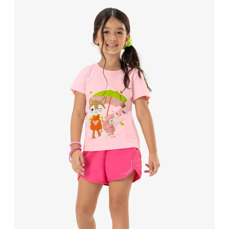 Shorts Infantil Em Moletinho Rovi Kids Rosa 14