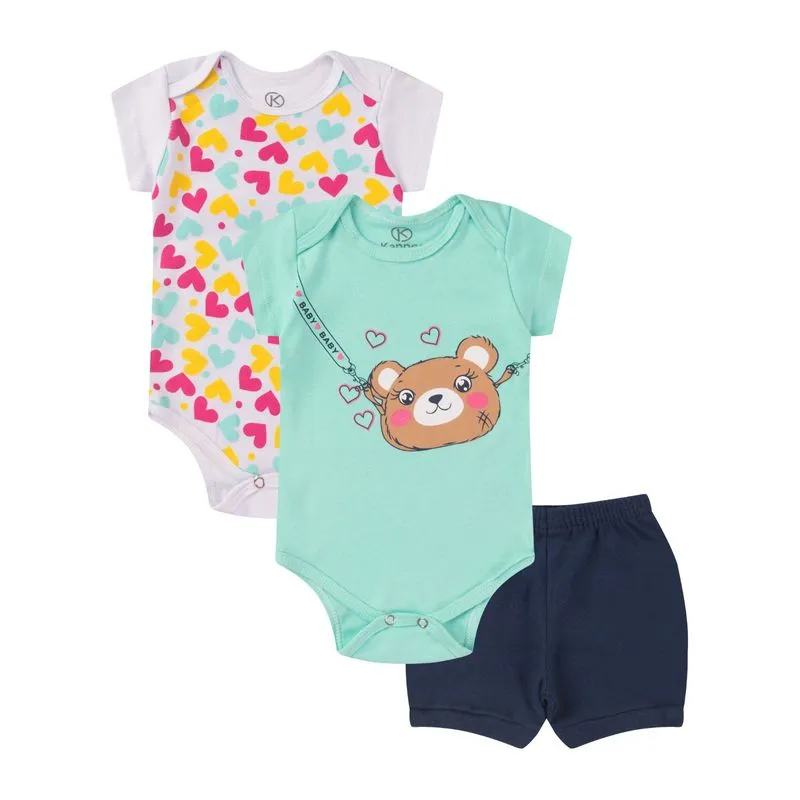 Kit Body Infantil Curto 3 Peças Kappes Branco M